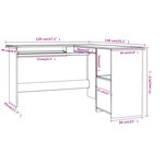 Bureau table poste de travail meuble d'ordinateur informatique étude d'angle en forme de L 120 x 140 x 75cm bois ingénierie noir 02_0023685