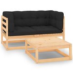 vidaXL Salon de jardin 3 Pièces avec coussins Bois de pin massif