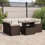 vidaXL Salon de jardin avec coussins 7 Pièces marron résine tressée