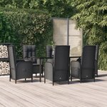 vidaXL Ensemble à manger de jardin coussins 7Pièces Noir Résine tressée