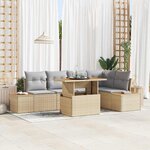 vidaXL Ensemble de jardin 6 pièces avec coussins beiges en polyrotin et acacia