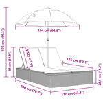 vidaXL Chaise longue double avec coussins et parasol marron poly rotin