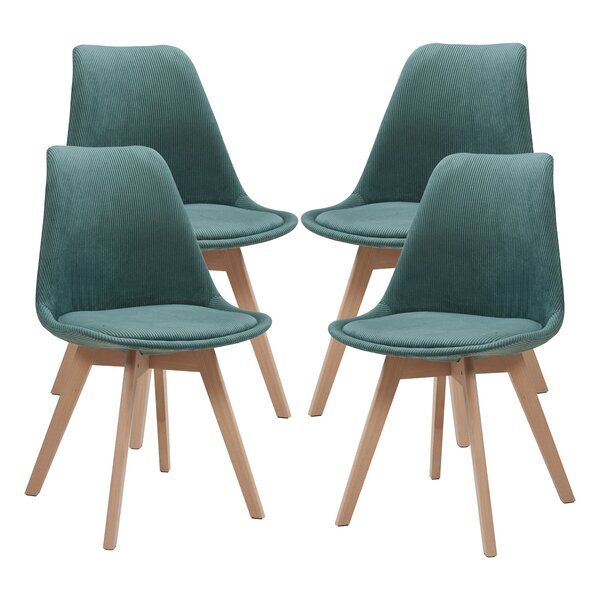 Lot de 4 chaises de salle à manger moderne design robuste velours côtelé vert foncé 03_0009827