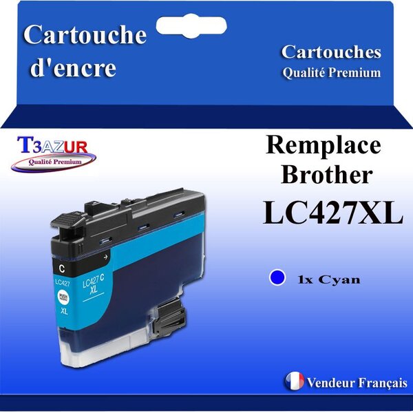 T3AZUR- Cartouche compatible avec Brother LC427 XL pour Brother MFC-J5955DW  MFC-J6950  MFC-J6955DW Cyan