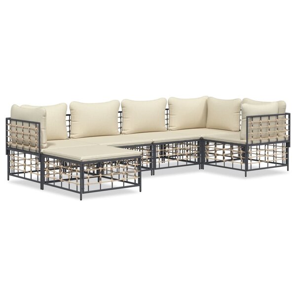 vidaXL Salon de jardin 6 Pièces avec coussins anthracite résine tressée