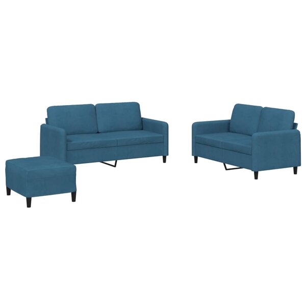 vidaXL Ensemble de canapés 3 Pièces bleu velours