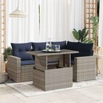 vidaXL Salon de jardin 5 Pièces avec coussins gris résine tressée acacia