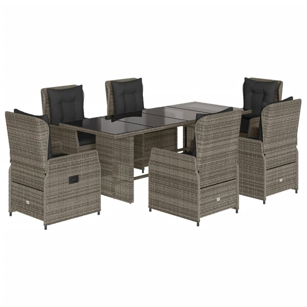 vidaXL Ensemble à manger de jardin et coussins 7 Pièces gris rotin