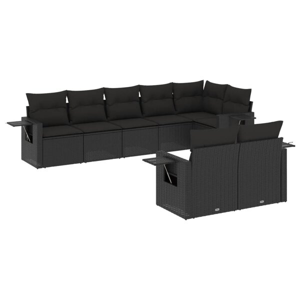 vidaXL Salon de jardin 8 Pièces avec coussins noir résine tressée