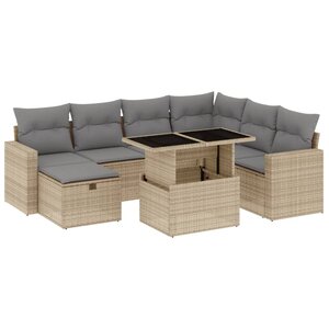 vidaXL Salon de jardin avec coussins 8 Pièces beige résine tressée