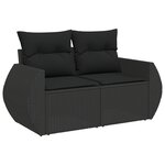 Canapé de jardin de 8 pièces avec coussins en poly rattan noir acacia