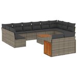 vidaXL Salon de jardin avec coussins 13 Pièces gris résine tressée