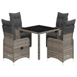 vidaXL Ensemble de bistro de jardin 5 Pièces coussins gris poly rotin