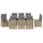 vidaXL Set de 9 Chaises de Salle à Manger de Jardin avec Coussins Beige Poly Rotin