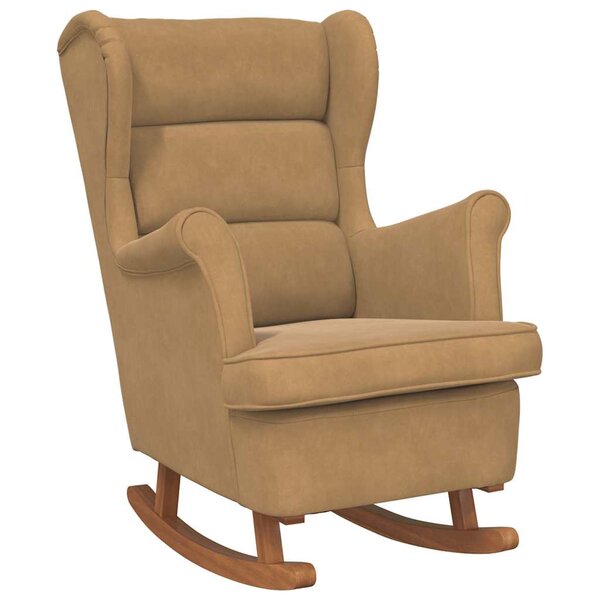 vidaXL Fauteuil à bascule à oreilles en velours marron bois massif