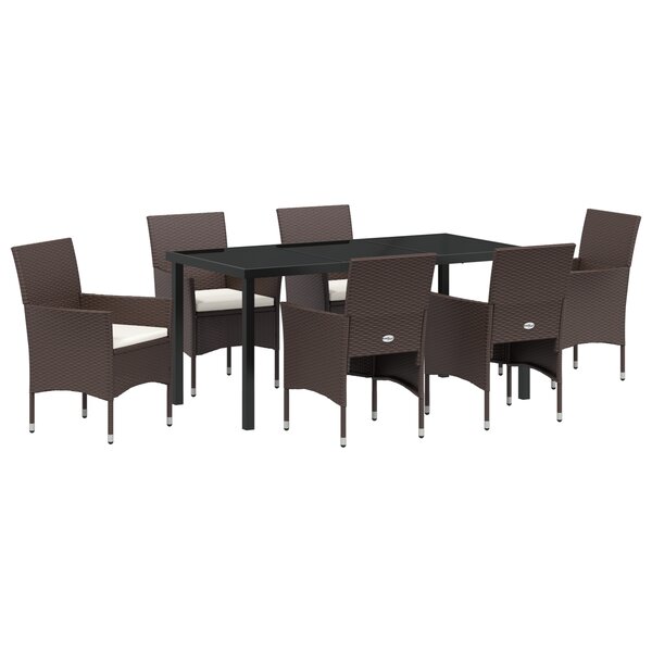 vidaXL Set de jardin 7 pièces Marron Rotin poly