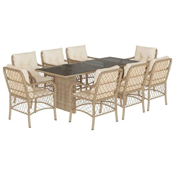 vidaXL Ensemble à manger de jardin et coussins 9 Pièces beige Poly rotin