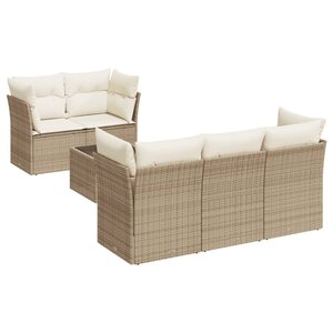 vidaXL Salon de jardin avec coussins 6 Pièces beige résine tressée