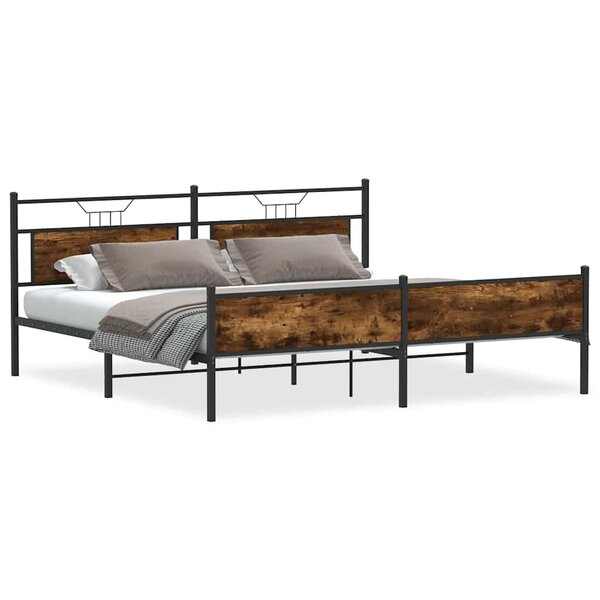 vidaXL Cadre de lit en métal sans matelas chêne fumé 193x201 cm