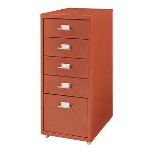 Caisson de bureau armoire meuble de rangement à roulettes avec 5 tiroirs 69 x 28 x 41 cm rouge brique 03_0009106