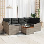 vidaXL Ensemble de Canapé de Jardin 7 pièces avec Coussins Gris Rattan Poly Acacia