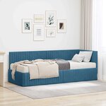 vidaXL Cadre de lit d'angle avec matelas 2 pc Bleu 80 x 200 cm Velours