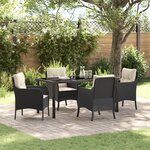 vidaXL Ensemble de Salle à Manger de Jardin 5 Pièces avec Coussins Rattan Poly Noir