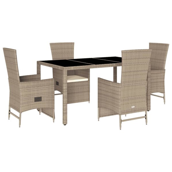 vidaXL Ensemble à manger de jardin avec coussins 5Pièces Beige poly rotin