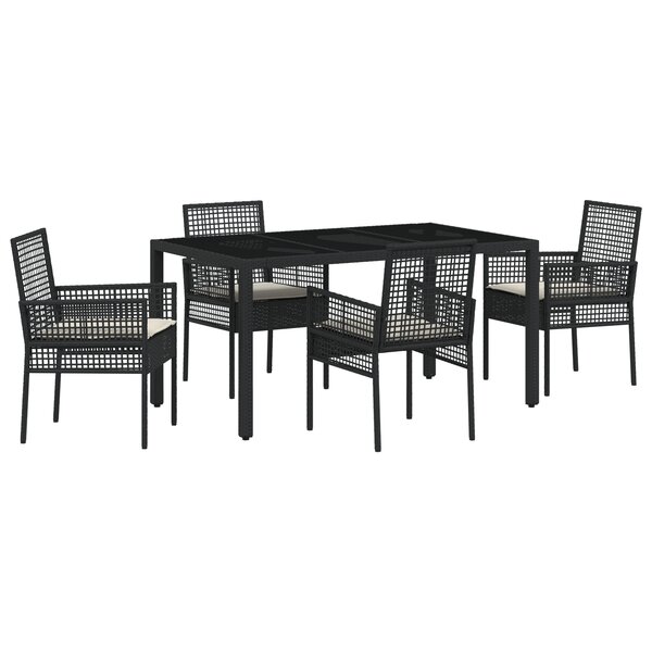Ensemble de salle à manger de jardin 5 pièces vidaXL avec coussins en poly rattan noir