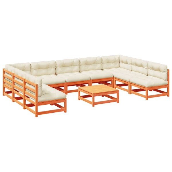 vidaXL Salon de jardin 10Pièces avec coussins cire marron bois pin massif