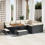 Ensemble de 12 pièces de sofa de jardin avec coussins en poly rattan noir acacia
