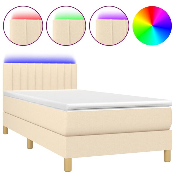vidaXL Sommier à lattes de lit avec matelas LED Crème 80x200 cm Tissu