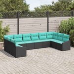vidaXL Ensemble de Canapés avec coussin 10 Pièces Noir polyrotin