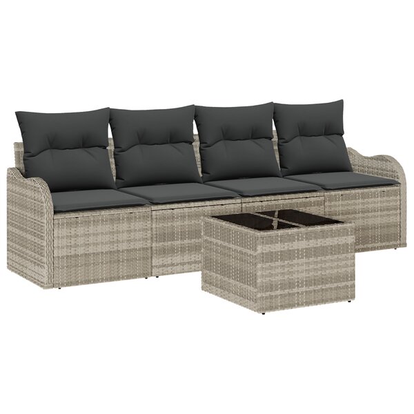 Ensemble de canapés de jardin 5 pièces avec coussins Gris clair Poly Rotin