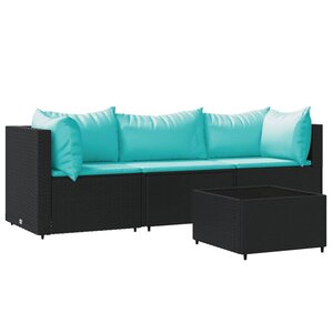 vidaXL Salon de jardin 4 Pièces avec coussins Noir Résine tressée