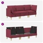 vidaXL Canapé modulaire avec rangement 3 Pièces Bordeaux Tissu