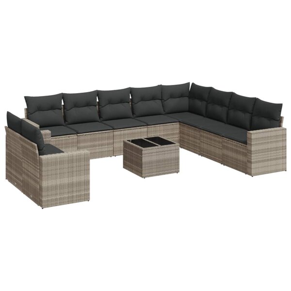vidaXL Salon de jardin 11 Pièces avec coussins gris clair résine tressée