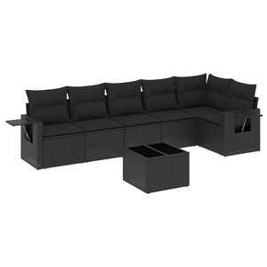 vidaXL Salon de jardin 7 Pièces avec coussins noir résine tressée