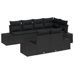 vidaXL Ensemble de Canapé de Jardin 7 pièces avec coussins Noir Poly Rattan