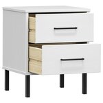vidaXL Table de chevet avec pieds en métal Blanc Bois pin massif OSLO