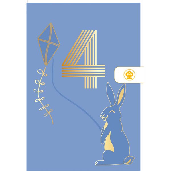 Carte D'anniversaire 4 Ans En Or - Bleu - A Message - Pour Petit Garçon - Lapin - 11 5 X 17 Cm - Draeger paris