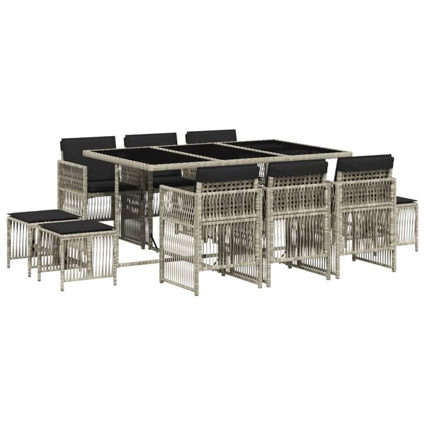 vidaXL Ensemble à manger de jardin 11Pièces avec coussins gris poly rotin