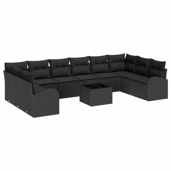 vidaXL Ensemble de canapé de jardin avec coussin 11 Pièces Noir