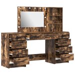 Coiffeuse 3 pièces vidaXL avec LED en bois d'ingénierie chêne fumé