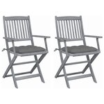 vidaXL Chaises pliables d'extérieur lot de 2 et coussins Bois d'acacia