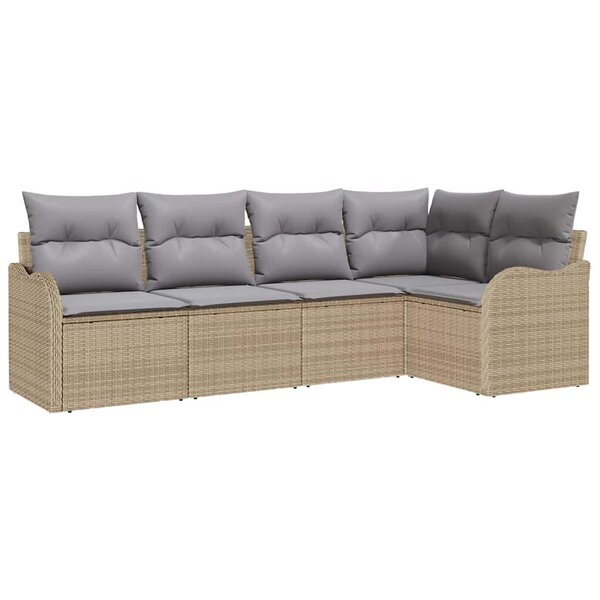 vidaXL Ensemble de canapé de jardin 5 Pièces Beige Poly rotin