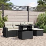 vidaXL Salon de jardin 6 Pièces avec coussins noir résine tressée