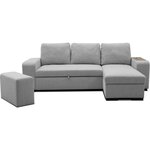 Canapé d'angle convertible réversible VALDO 3-4 places - Souris - Tablette avec USB - Coffre + Pouf - 247 x 143 x 86 cm