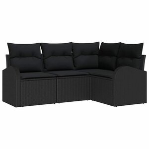 vidaXL Ensemble de canapé de jardin avec coussin 4 Pièces Noir polyrotin