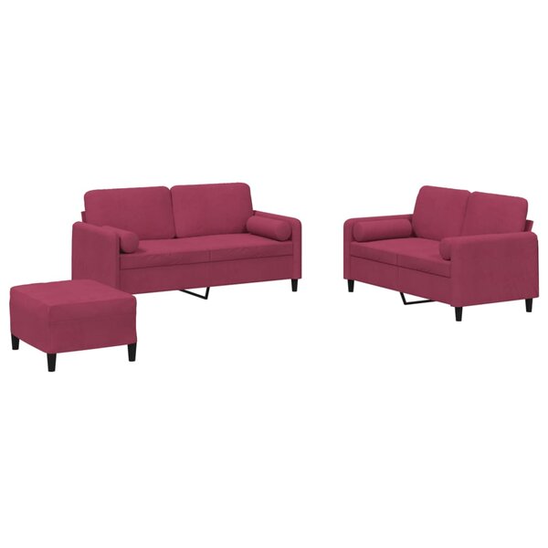 vidaXL Ensemble de canapés 3 Pièces avec coussins rouge bordeaux velours